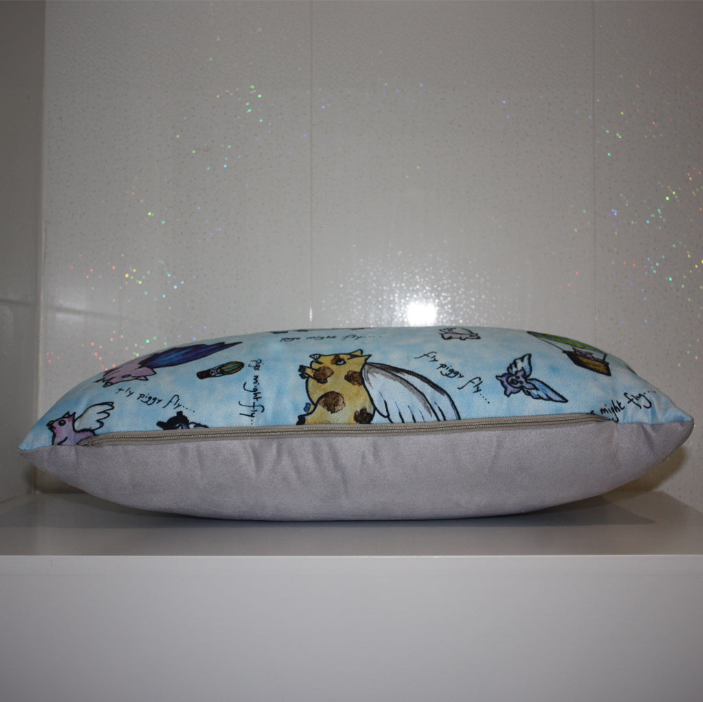 "Pigs Might fly" Oblong Cushion - 17" x 9" Suede Feel pillow
