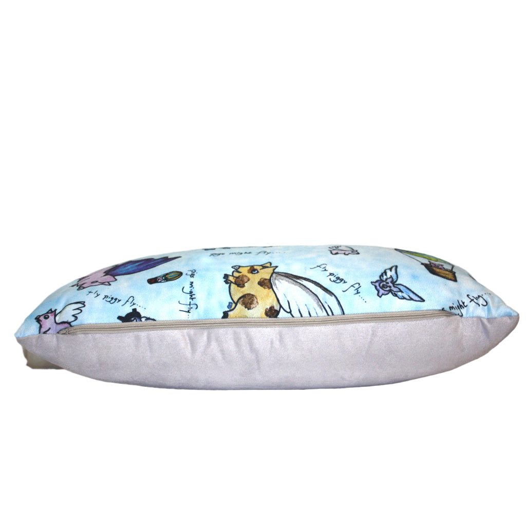 "Pigs Might fly" Oblong Cushion - 17" x 9" Suede Feel pillow
