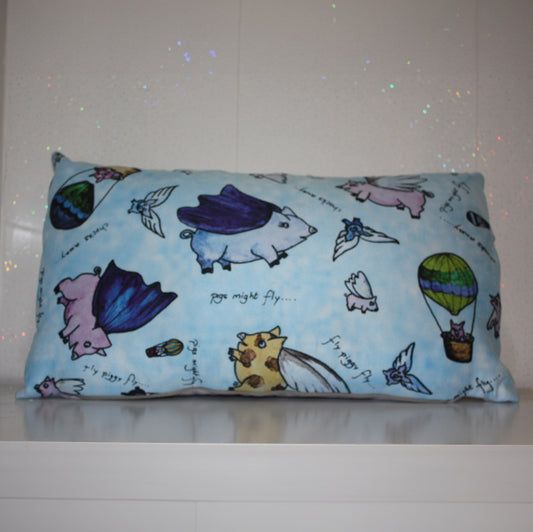 "Pigs Might fly" Oblong Cushion   - 17" x 9" Suede Feel pillow