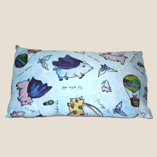 "Pigs Might fly" Oblong Cushion   - 17" x 9" Suede Feel pillow