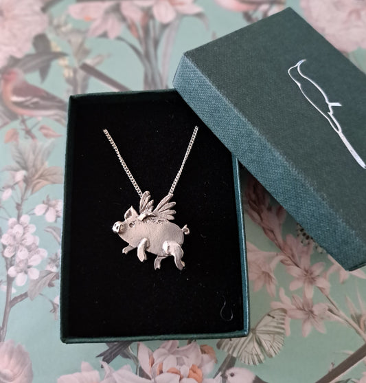 Silver Flying Pig Pendant - Original Sunbird Arts Design.